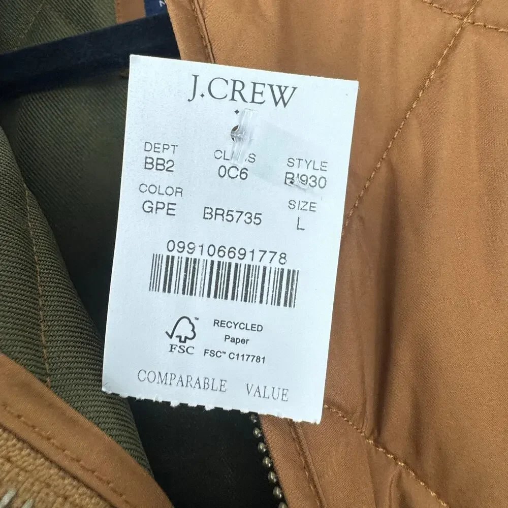 J. Crew Men's Full Zip Quilted Walker Vest Sleeveless Glazed Pecan Size L NWT